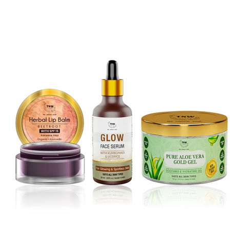 Buy TNW The Natural Wash Pure Aloe Vera Gold Gel 100 gm + Beetroot Lip Balm 5 gm & Glow Face Serum 30 ml | combo of 3-Purplle