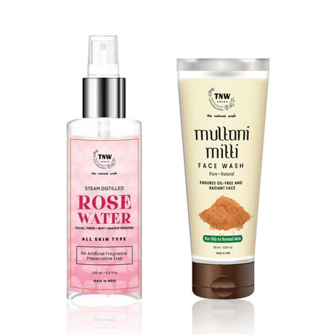 Buy TNW The Natural Wash Steam Distilled Rose Water (200 ml) & Multani Mitti Face Wash | Combo of 2-Purplle