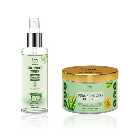 Buy TNW The Natural Wash Pure Aloe Vera Gold Gel & Cucumber Toner | Combo of 2-Purplle