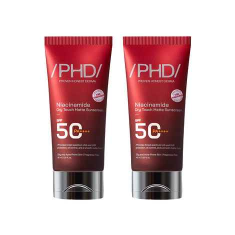 Buy Proven Honest Derma (PHD) Niacinamide Dry Touch Matte Sunscreen SPF 50 PA++++ | Sunscreen for Oily & Acne-Prone Skin | Oil-Free, Non-Greasy, Lightweight with Broad-Spectrum UV Filters,| Matte Finish sunscreen | (Pack of 2)-Purplle