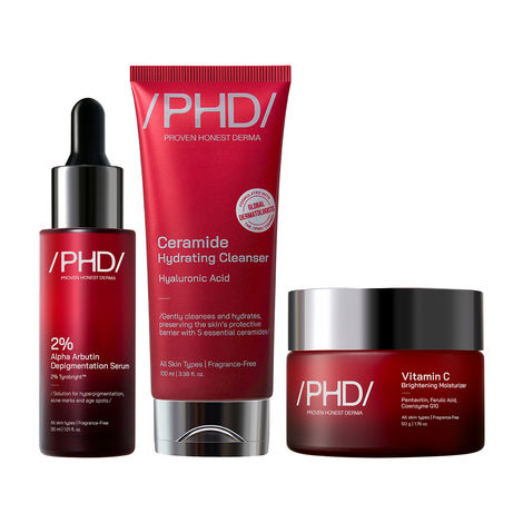 Buy Proven Honest Derma (PHD) Advanced Depigmentation Kit | Ceramide Face Wash 100 ml + 2% Alpha Arbutin Serum 30 gm + 10% Vitamin C Serum 30 gm | Brightening, Hydrating, Anti-Pigmentation | For All Skin Types - Combo of 3-Purplle