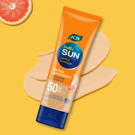 Buy Joy Hello Sun Tinted Sunscreen SPF 50 PA +++ (50 ml) | Mattifying + Natural Tone | Protects Against UVA/UVB | Evens Skin Tone | Lightweight, Water & Sweat Resistant | For All Skin Types-Purplle
