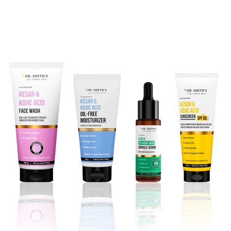 Buy Dr. Sheth's 4-Step Kesar & Kojic Acid Glow Combo: Kesar & Kojic Acid Oil-Free Moisturizer (50 gm) + Sunscreen SPF 50+ PA++++ (50 gm) + Serum (30 ml) + Face Wash (100 gm) - Combo of 4-Purplle
