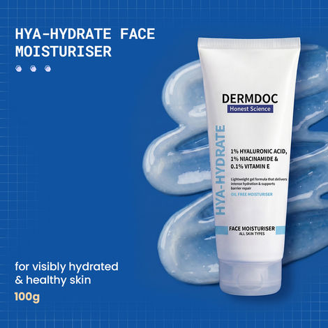 Buy DermDoc Hya Hydrate 1% Hyaluronic Acid Oil-Free Face Moisturiser | With1% Niacinamide + 0.1% Vitamin E | Intense Hydration & Barrier Repair | Lightweight | Fast-Absorbing, Non-Greasy |For All Skin Types |100 gm-Purplle