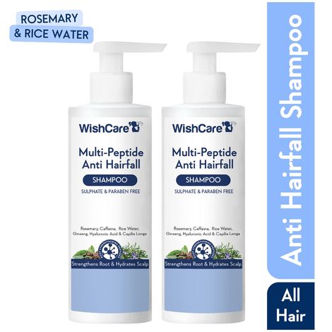 Buy WishCare Multi Peptide Anti Hairfall Shampoo Duo|Rice Water, Rosemary, Capilia Longa, HA & Caffeine Pack of 2-Purplle