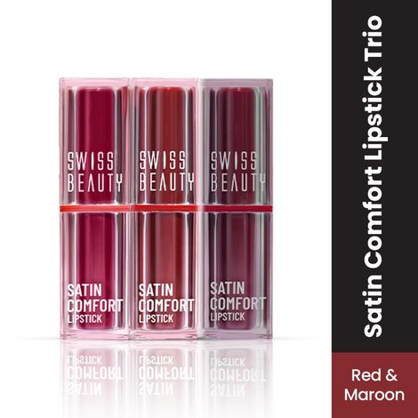 Buy Swiss Beauty Satin Comfort Lipstick Trio 3-in-1| Ultra-Hydrating | Red & Maroon 9 gm-Purplle