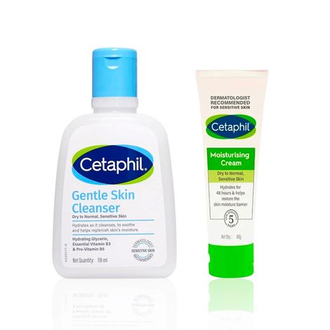 Buy Cetaphil Gentle Cleansing & Deep Moisturising Duo | Essential Hydration Combo with Gentle Skin Cleanser & Moisturising Cream | For Dry to Normal & Sensitive Skin | (118 ml) + (100 gm) Combo of 2-Purplle
