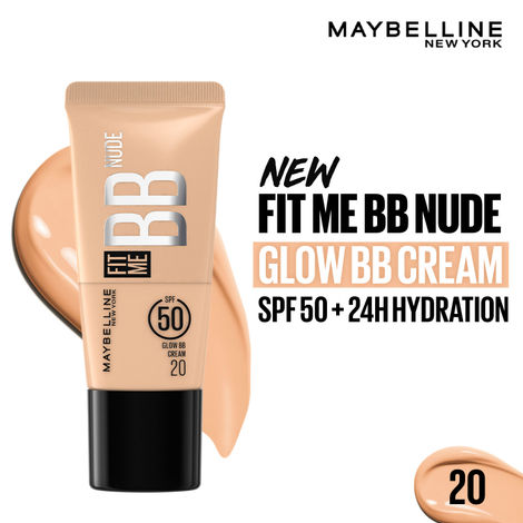Buy Maybelline New York Fit Me BB Nude Glow BB Cream, SPF 50 + 24H Hydration With Niacinamide & Hyaluronic Acid, Dewy Finish for Normal to Dry Skin - 20, 25 ml-Purplle
