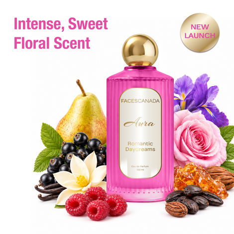 Buy FACES CANADA Aura Romantic Daydreams Eau De Parfum For Women, 100 ml | Sweet Floral Long Lasting Perfume Upto 8 Hrs | Pear, Iris, Rose, Vanilla & Amber Notes | 20% Fragrance Oil | Gifts for Women | Premium Fragrance-Purplle