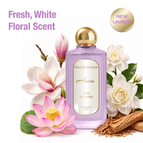 Buy FACES CANADA Aura Soft Serenity Eau De Parfum For Women, 100 ml | Fresh Floral Long Lasting Perfume Upto 8 Hrs | Magnolia, Lotus, Rose, Musk & Sandalwood Notes | 20% Fragrance Oil | Gifts for Women | Premium Fragrance-Purplle