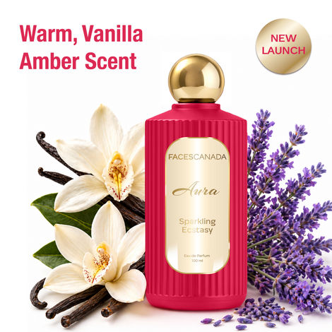 Buy FACES CANADA Aura Sparkling Ecstasy Eau De Parfum For Women, 100 ml | Vanilla Amber Long Lasting Perfume Upto 8 Hrs | Vanilla, Lavender, White Pepper & Vetiver Notes | 20% Fragrance Oil | Gifts for Women | Premium Fragrance-Purplle