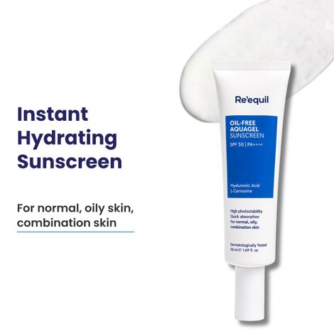 Buy Re'equil Oil Free Aquagel Sunscreen l SPF 50+, PA++++ l Very water resistant l Hyaluronic acid for hydration 50 ml-Purplle