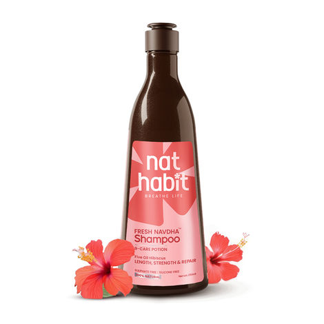 Buy Nat Habit Five Oil Hibiscus Shampoo For Long Thick Hair, Sulphate Free Shampoo For Hair Fall Control - 250 ml-Purplle