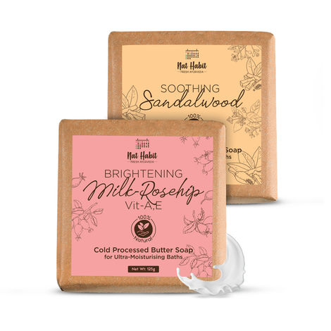 Buy Nat Habit Fresh Brightening Milk Rosehip and Soothing Sandalwood Soaps - 250 gm-Purplle