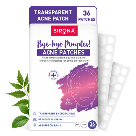 Buy Sirona Acne Pimple Patch For Face (36 patches) | 2 sizes | Invisible, Concealable, Waterproof Patches | Hydrocolloid & Salycylic Acid | Absorbs Acne Pus | Flattens Pimple | For All Skin Types Pack of 36-Purplle