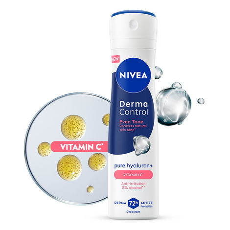 Buy Nivea Derma Control Eventone, 0%Alcohol, Pure Hyaluron & Vitc Underarm Deo Spray Women 150 ml-Purplle
