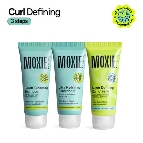 Buy Moxie Beauty Curly Essentials Travel Trio - Shampoo (50 ml) , Conditioner (50 ml) & Curl Cream (50 ml) for Curly Hair Combo of 3-Purplle