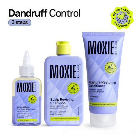 Buy Moxie Beauty Anti-Dandruff Scalp Essentials Trio - Pre-wash (100 ml) , Shampoo (200 ml)& Conditioner (175 ml) Combo of 3-Purplle