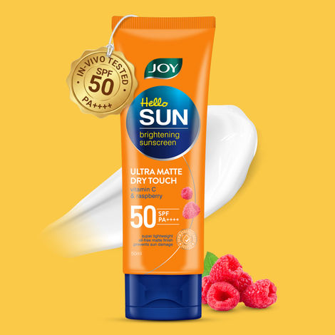 Buy Joy Hello Sun Ultra Matte Sunscreen SPF 50 PA ++++ (50 ml) | Protects & Controls Oil | Ultra Light, Water Resistant & No White Cast | For Oily, Normal, Sensitive and Combination Skin-Purplle