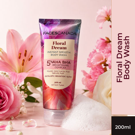 Buy FACES CANADA Floral Dream Body Wash for Women (200 ml) | Floral Scented Shower Gel | Brightening, Exfoliating & Hydrating | 5% AHA BHA & Glycolic Acid | Smooth Glowing Skin-Purplle