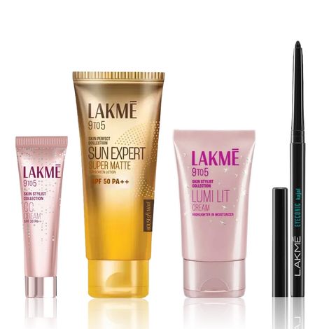 Buy Lakme 9 to 5 Glow & Protect Kit (Complexion Care Face Cream Beige 30 gm + Matte Sunscreen SPF 30 50 ml + Lumi Strobe Cream Dewy Rose 30 gm + Eyeconic Kajal Deep Black 0.35 gm)-Purplle