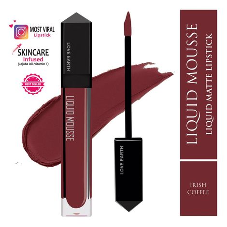 Buy Love Earth Liquid Mousse Lipstick - Irish Coffee Matte Finish | Lightweight, Non-Sticky, Non-Drying,Transferproof, Waterproof | Lasts Up to 12 hours with Vitamin E and Jojoba Oil - 6 ml-Purplle