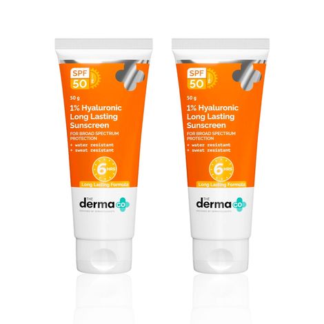 Buy The Derma Co. 1% Hyaluronic Long Lasting Sunscreen SPF 50 & PA++++ with Hyaluronic Acid & Vitamin E for Upto 6-Hour Sun Protection- 50 gm (Pack of 2)-Purplle