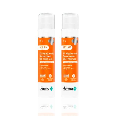 Buy The Derma Co. 1% Hyaluronic Sunscreen Oil-Free Gel | Lightweight Sunscreen for Oily & Acne-Prone Skin | SPF 50 & PA++++ Protection | Safe & Effective | - 50 gm (Pack of 2)-Purplle