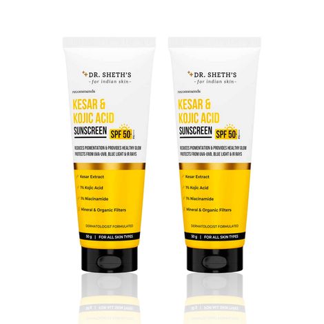 Buy Dr. Sheth's Kesar & Kojic Acid Sunscreen SPF 50+ Pa++++ |In-Vivo Tested | 50 gm (Pack of 2)-Purplle