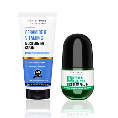 Buy Dr. Sheth's Hydration & Freshness Care Combo of 2(Ceramide & Vitamin C Moisturizing Cream – 100 gm + Kesar & Kojic Acid Underarm Roll On – 50 ml)-Purplle