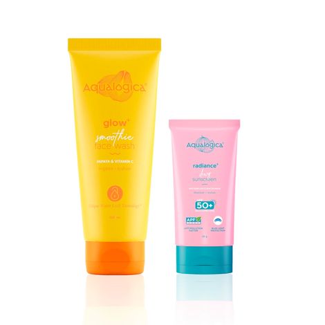 Buy Aqualogica Glow+ Cleanse & Sun Protection Combo (Glow+ Smoothie Face Wash – 100 ml + Radiance+ Dewy Sunscreen Gel SPF 50+ PA+++ – 30 gm) Combo of 2-Purplle