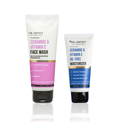 Buy Dr. Sheth's Ceramide & Vitamin C Cleanse & Hydration Combo (Face Wash – 100 gm + Oil-Free Moisturizer – 50 gm) Combo of 2-Purplle