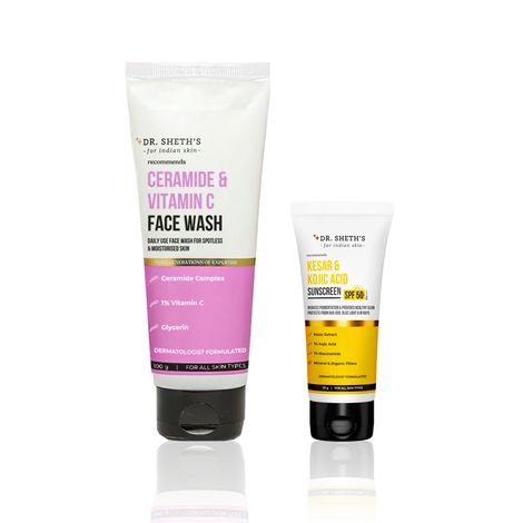 Buy Dr. Sheth's Ceramide & Vitamin C Cleanse & Sun Protection Combo (Face Wash – 100 gm + Sunscreen SPF 50+ PA++++ – 30 gm) Combo of 2-Purplle