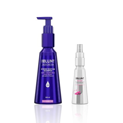 Buy BBLUNT Heat Protection & Moisture Care Combo (Hot Shot Heat Protection Mist – 150 ml + Intense Moisture Shampoo – 300 ml) Combo of 2-Purplle