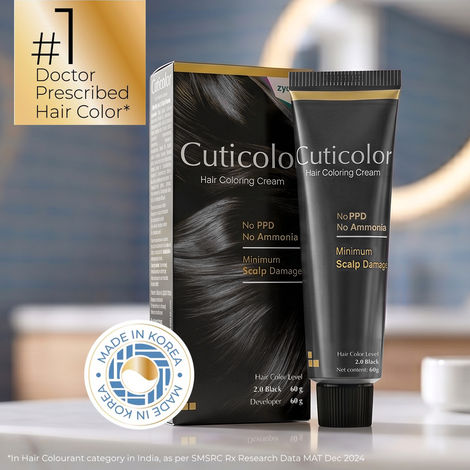 Buy Cuticolor Permanent Hair Color Cream, Long Lasting With The Goodness Of Olive Oil 60 gm (New Pack) No PPD, No Ammonia - Black | Pack of 1-Purplle