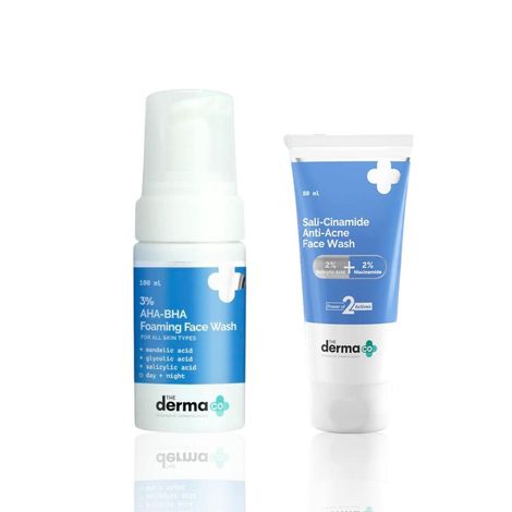 Buy The Derma Co. Acne Control & Exfoliating Face Wash Combo (Sali-Cinamide Anti-Acne Face Wash – 80 ml + 3% AHA-BHA Foaming Face Wash – 100 ml) Combo of 2-Purplle