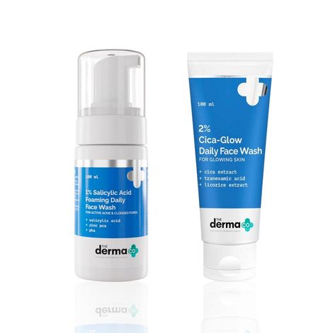 Buy The Derma Co. Acne Control & Glow Face Wash Combo (1% Salicylic Acid Foaming Face Wash – 100 ml + 2% Cica-Glow Daily Face Wash – 100 ml) Combo of 2-Purplle