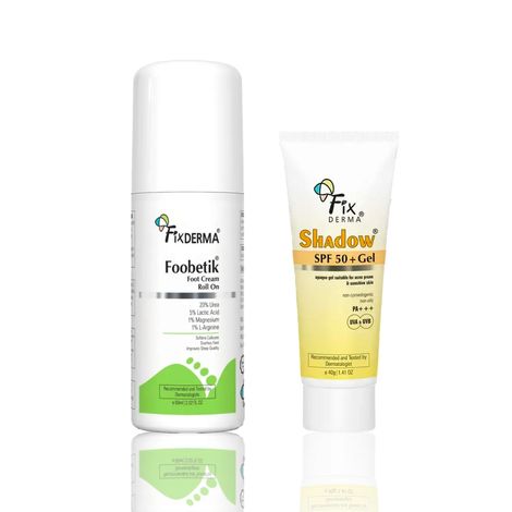 Buy Fixderma Sunscreen & Heel Repair Combo of 2 | SPF 50+ PA+++ Sunscreen & 20% Urea Foot Roll On For Cracked Heels | UV Protection & Cracked Heel Care | Non-Greasy Gel & Easy Roll-On (40 gm + 60 ml)-Purplle