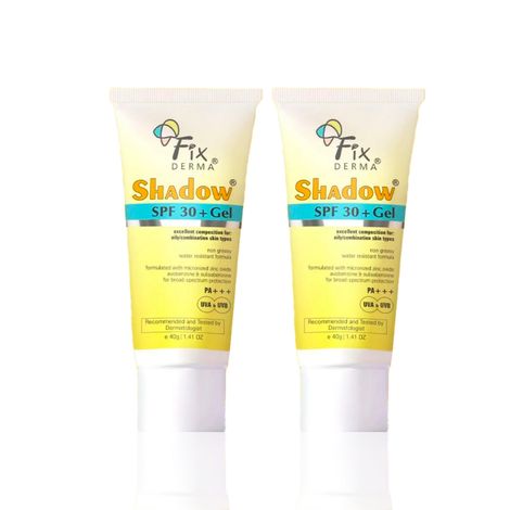 Buy Fixderma Shadow Dual Defense Set | SPF 30+ Gel Sunscreen for Oily Skin | Broad Spectrum UVA & UVB Protection | Non Greasy & Water Resistant | For Body & Face | Unisex | (40 gm + 40 gm) Pack of 2-Purplle