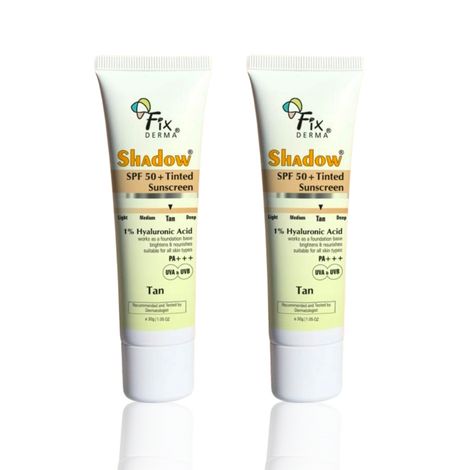 Buy Fixderma Shadow Tinted Glow Kit | Tan SPF 50 PA+++ Sunscreen with Vitamin E | Broad Spectrum UVA & UVB Protection | Suitable For All Skin Types | For Women & Men | (30 gm + 30 gm) Pack of 2-Purplle