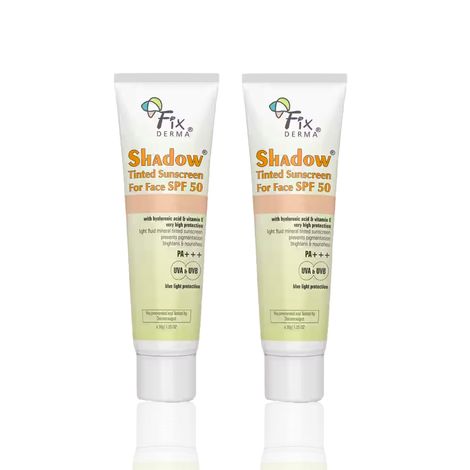 Buy Fixderma Shadow Tinted Shield Combo | SPF 50 PA+++ Sunscreen with Vitamin E | Broad Spectrum UVA & UVB Protection | Suitable For All Skin Types | For Women & Men | (30 gm + 30 gm) Pack of 2-Purplle