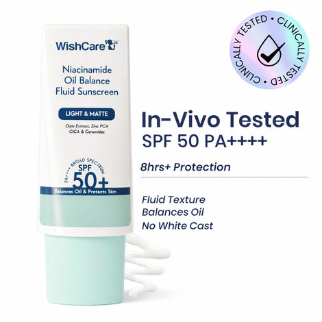 Buy WishCare Niacinamide Oil Balance Fluid Sunscreen SPF 50 PA++++ - Light & Matte Sunscreen for Oily Skin with Broad Spectrum Protection & No White Cast - 30 gm-Purplle