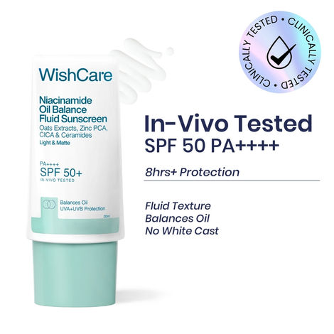 Buy WishCare Niacinamide Oil Balance Fluid Sunscreen SPF 50 PA++++ - Light & Matte Sunscreen for Oily Skin with Broad Spectrum Protection & No White Cast - 30 gm-Purplle