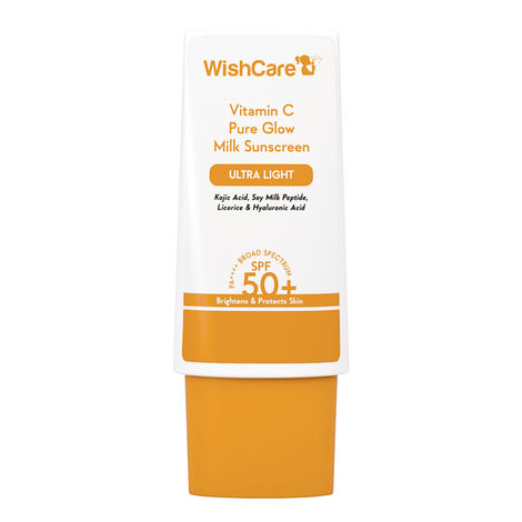 Buy WishCare Vitamin C Pure Glow Milk Sunscreen SPF 50 PA++++ - Ultra Light Weight, Oil Free with Broad Spectrum Protection & No White Cast - 30 gm-Purplle