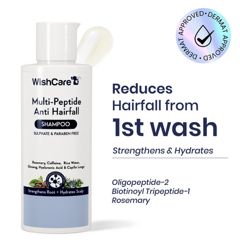 Buy WishCare Multi Peptide Anti Hairfall Shampoo - Rice Water, Rosemary, Capilia Longa, Hyaluronic Acid & Caffeine - 120 ml-Purplle