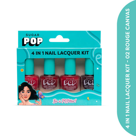 Buy SUGAR POP 4 in 1 Nail Lacquer Kit | Chip-resistant formula & Glossy Flinsh | Nail Polish Set - 02 Rouge Canvas (5 ml x 4)-Purplle