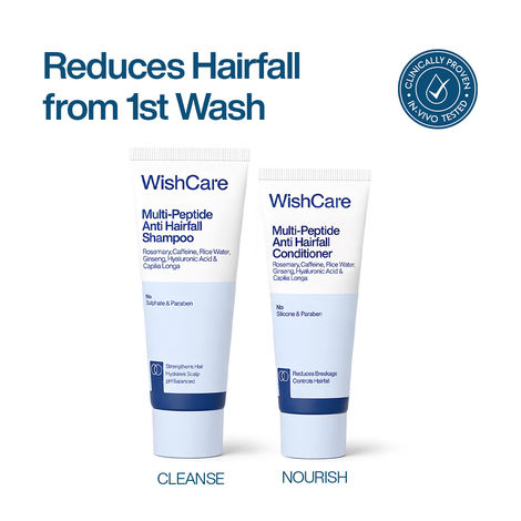 Buy WishCare Multi Peptide Anti Hairfall Shampoo & Conditioner Combo | Rice Water, Rosemary,HA &Caffeine (90 ml)-Purplle