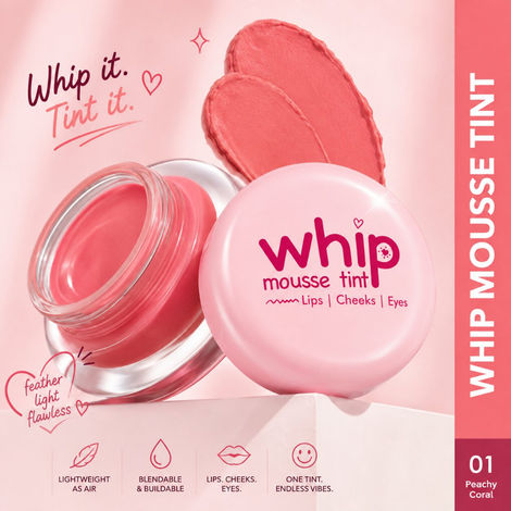 Buy Glam 21 Whip Mousse Tint 3-in-1 Lip, Cheeks & Eyes | Infused with Vitamin E, Jojoba Oil & Shea Butter | Waterproof & Long Stay | Travel-Friendly & Highly Pigmented | 4 gm Peachy Coral-01-Purplle