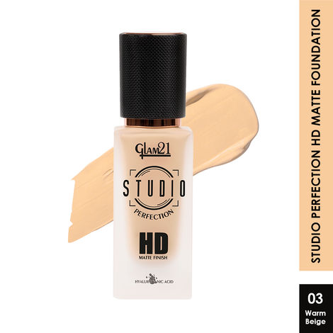 Buy Glam 21 Studio Perfection HD Matte Foundation - Matte Finish | Full Coverage Blendable | Long-Lasting Wear & Waterproof | Hyaluronic Acid Infusion | Oil Control - For Normal Skin- Warm Beige 30 ml-Purplle
