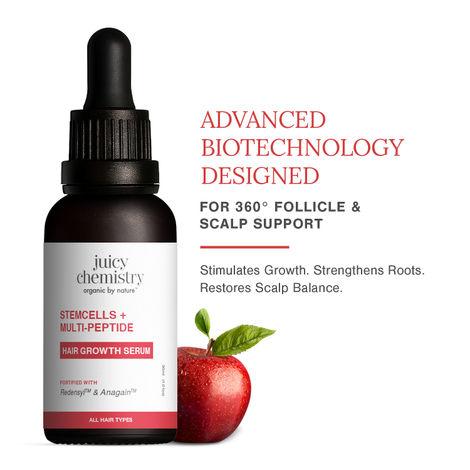 Buy Juicy Chemistry Stemcells + Multi-Peptide Hair Growth Serum With Redensyl & Anagain, 30 ml | Super Booster For Promoting Hair Growth & Controlling Hair Fall | Leave-In Serum for Thicker, Stronger Hair.-Purplle